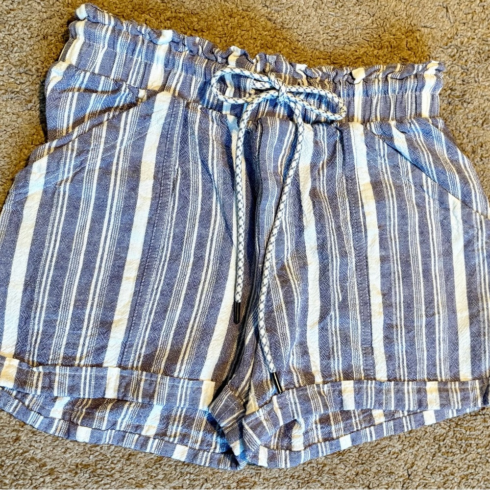 Rewind Blue and White Striped High Waist Shorts